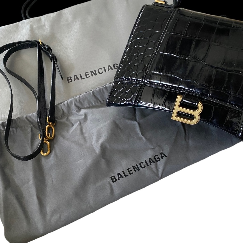 Balenciaga Black Croc-Embossed Crossbody Bag - Picture 4 of 17